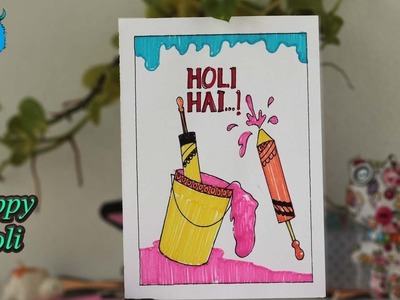 Holi Drawing for Kids Easy Handmade Greeting Card, Poster