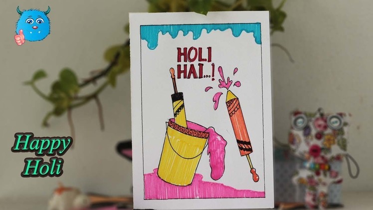 Holi Drawing for Kids Easy Handmade Greeting Card, Poster