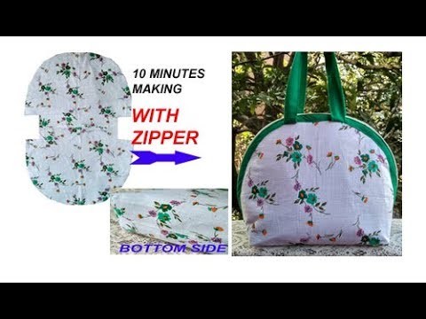 छोटे से कपड़े से बनाए HANDMADE BAG WITH ZIPPER - LUNCH BAG - SHOPPING BAG -BAG FROM WASTE CLOTH