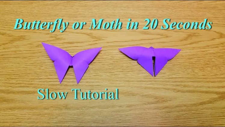 20 Second Origami Butterfly and Moth - Slow Tutorial - Easy Butterfly Moth