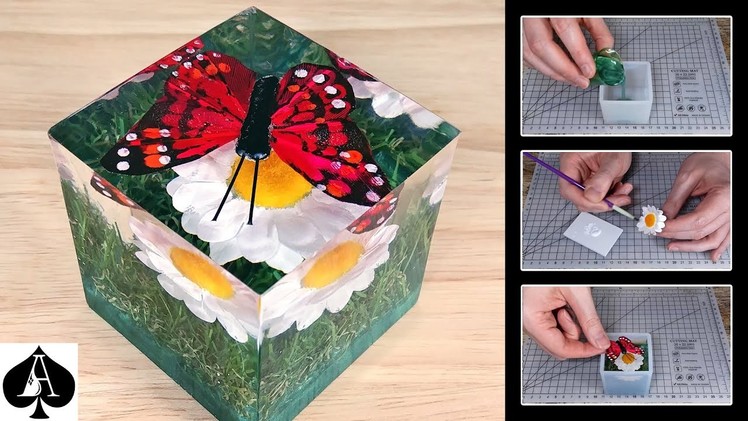 Artificial Butterfly on a Daisy in Grass Epoxy Resin Paperweight Tutorial