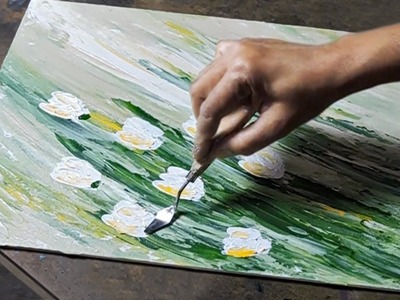 Beautiful White Flowers Acrylic Painting | Thick Paint with Palette Knife | Easy Tutorial