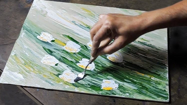 Beautiful White Flowers Acrylic Painting | Thick Paint with Palette Knife | Easy Tutorial