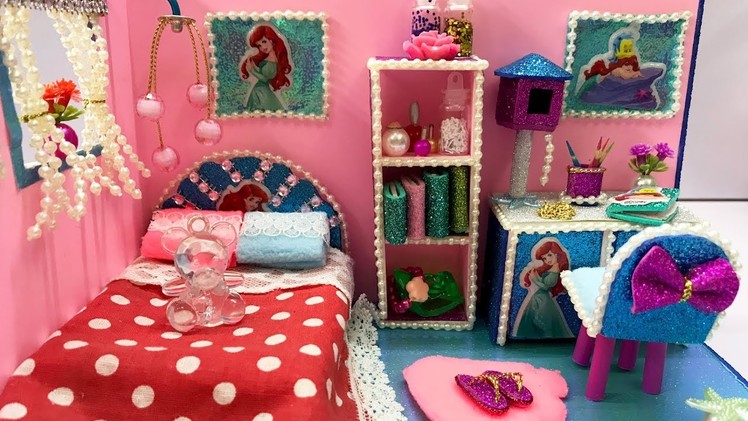 DIY Miniature Ariel Bedroom ~ Decor, Sandal, Bookshelves in Disney Ariel Doll Room