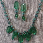 Emerald green glass beads with genuine Jade chips 155951