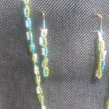 Green, Blue and silver necklace set 141117