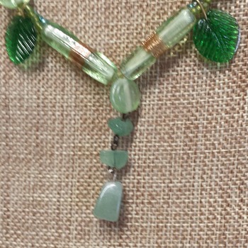 Green Glass bead necklace 142023