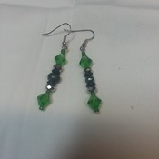 Green glass bicone and smokey flats earrings  115752