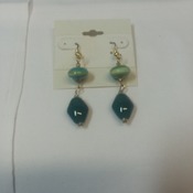 Green glass stone dangle earrings  115214