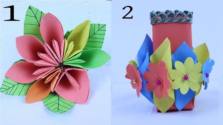 Paper Carft - Making Easy Paper Flower & Paper Flower Vase-Very Easy and Simple to make Paper Flower