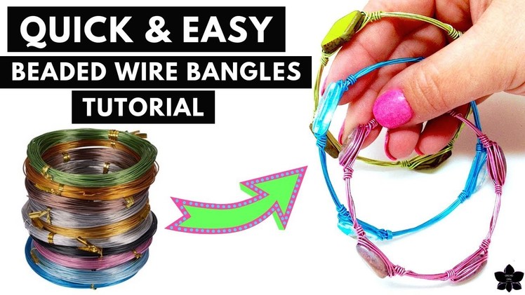 QUICK and EASY Colorful, Stackable Beaded WIRE Bangle BRACELET TUTORIAL| Beebeecraft.com