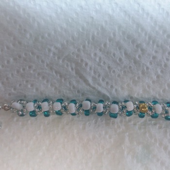 Turquoise and white with silver Bracelet 102707