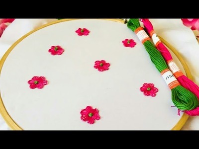 Easy hand embroidery all over design of flower | simple  buttonhole stitch flower design with beads