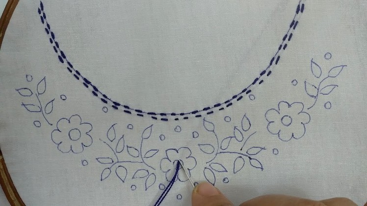 Fantasy neck line hand embroidery design for dress.