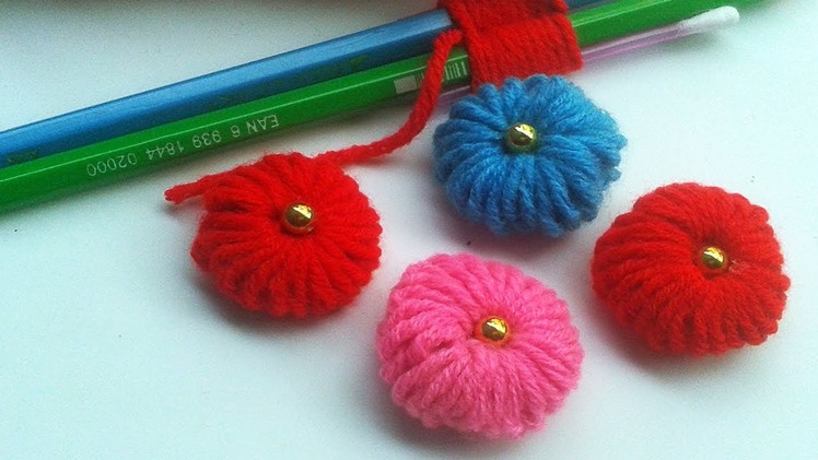 Hand Embroidery Amazing Tricks Easy Beautiful Woolen Flower Making With Pencils New woolen flower.