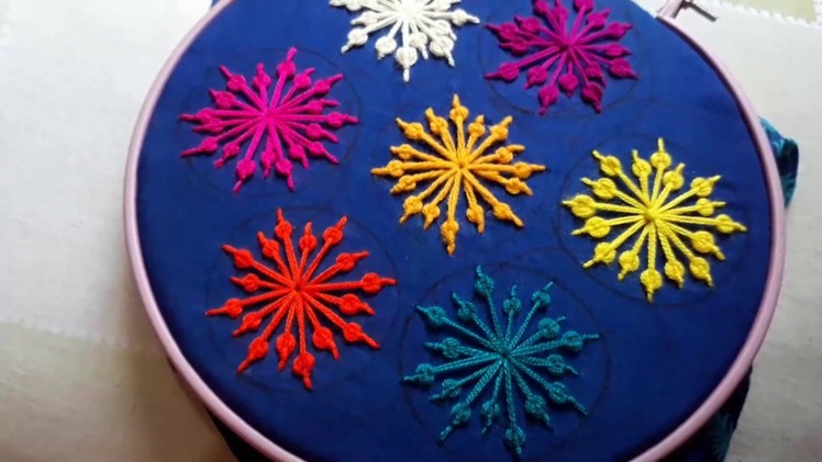 Hand Embroidery : Beautiful  Spider Web Stitch Flower Design.