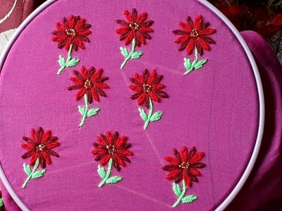 Hand Embroidery : Beautiful  Flower Stitch - (Simple All Over Design for Kurti.Dress