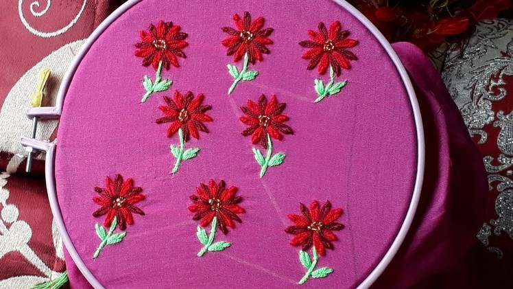 Hand Embroidery : Beautiful  Flower Stitch - (Simple All Over Design for Kurti.Dress