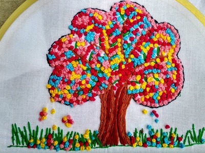 Hand embroidery. Beautiful tree with French knot stitch #03