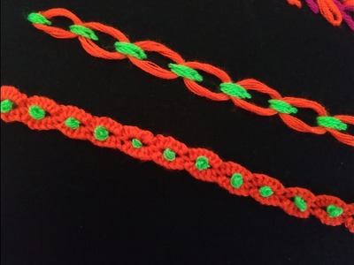 Hand embroidery.Borderline for dress.Cable-chain  with button hole stitch.