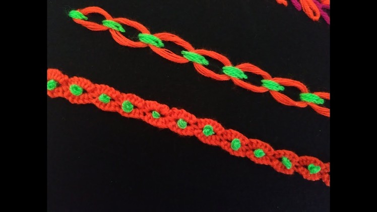 Hand embroidery.Borderline for dress.Cable-chain  with button hole stitch.