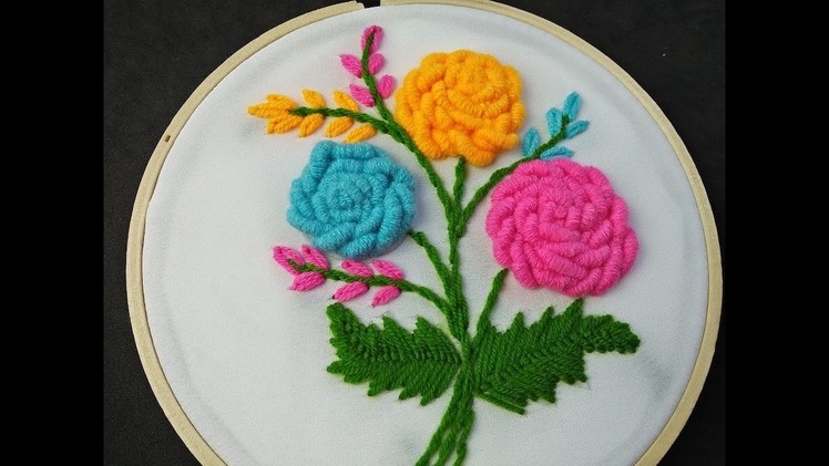 Hand Embroidery | Brazilian Embroidery | Bullion knot Rose Embroidery | Flower Embroidery Tutorial