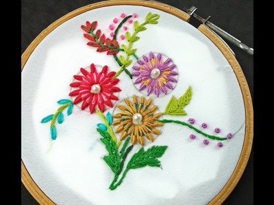 Hand Embroidery | Bullion Lazy Stitch Flower | Easy Flower Embroidery For Beginners