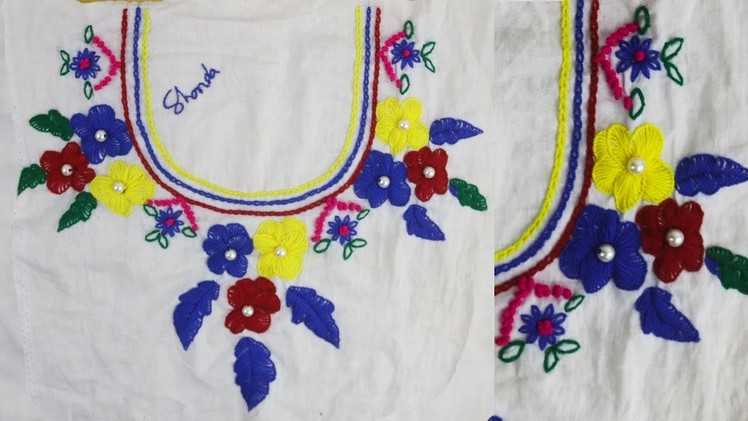 Hand Embroidery Designs for dresses !! Making flower with pearl embroidery - Modern Hand Embroidery