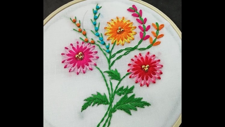 Hand Embroidery | Double Colour Lazy Daisy Flower | Flower Embroidery For Beginners Tutorial