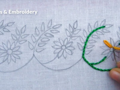 Hand Embroidery, Easy Border Line Embroidery Design, Border Embroidery Tutorial