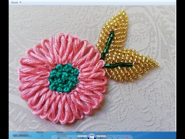 Hand embroidery,embroidery flower made with braid stitch.