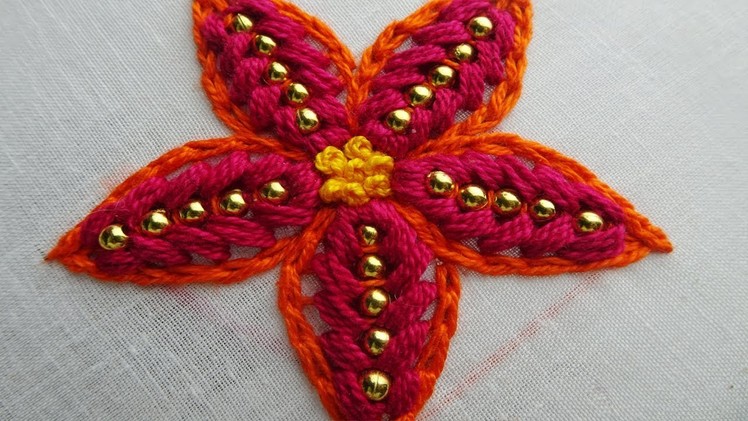 Hand Embroidery|  Fantasy Flower Stitch| pearl beads Flower Embroidery