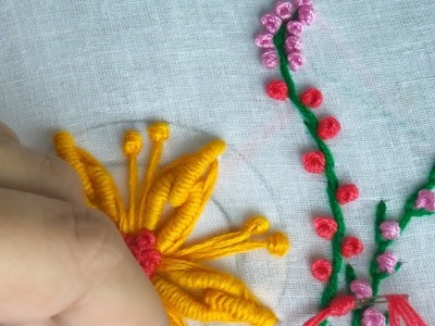 Hand Embroidery fantasy flower design |bullion stitch,french knot stitch