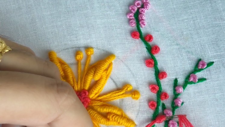 Hand Embroidery fantasy flower design |bullion stitch,french knot stitch