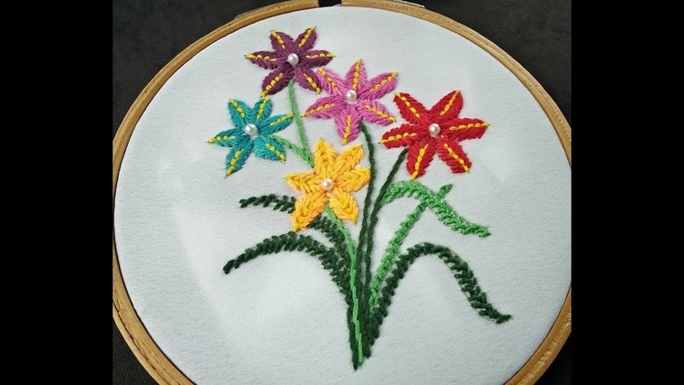 Hand Embroidery | Flower Bunch Embroidery | Embroidery Flower Bouquet | Flower Embroidery Stitches