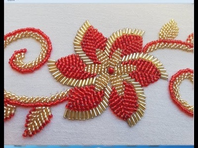 Hand embroidery hand embroidery design :flower with long beads.