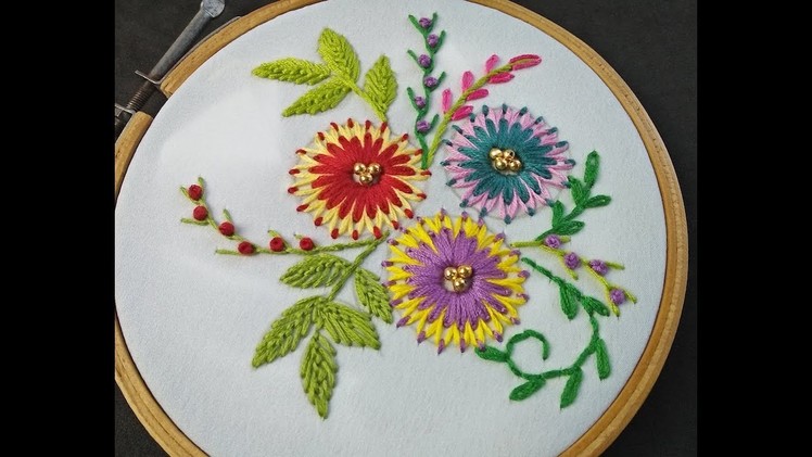 Hand Embroidery | Lazy Daisy Stitch Flower | Flower Embroidery Tutorial | Embroidery For Beginners