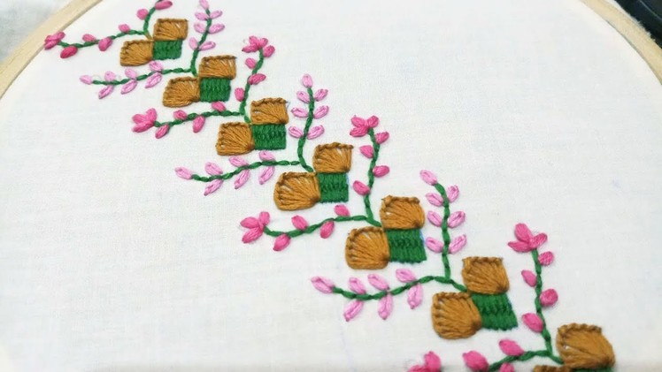 Hand embroidery of a border design
