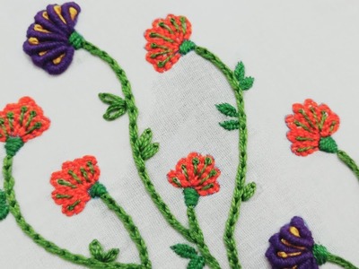 Hand embroidery of a design with two types of flowers