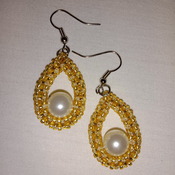 Handmade White Pearl Golden Teardrop Earrings