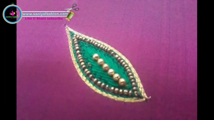 Leaf aari work | simple leaf design  Hand embroidery work leaf filling Kannada.Hindi