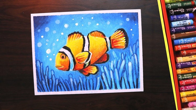 Oil pastel Drawing | How to draw Easy Fish Scenery drawing and painting