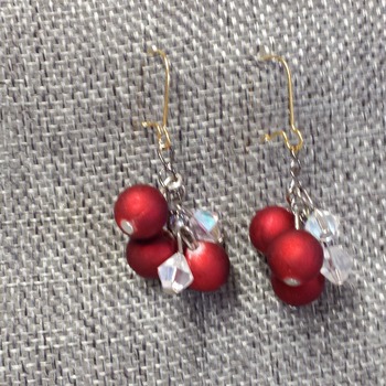 Red balls and crystal bicone Earrings 154058
