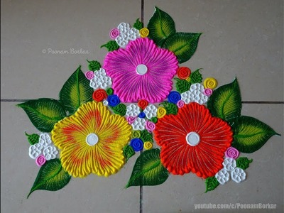 Very easy and beautiful flowers rangoli | Easy rangoli designs by Poonam Borkar