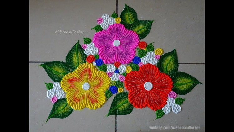 Very easy and beautiful flowers rangoli | Easy rangoli designs by Poonam Borkar
