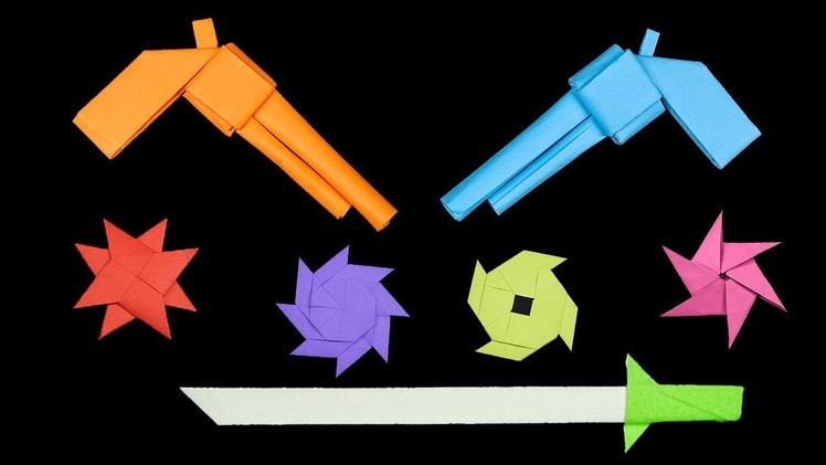 05 Easy Origami Ninja Star.Sword.Knife.Gun - How to make