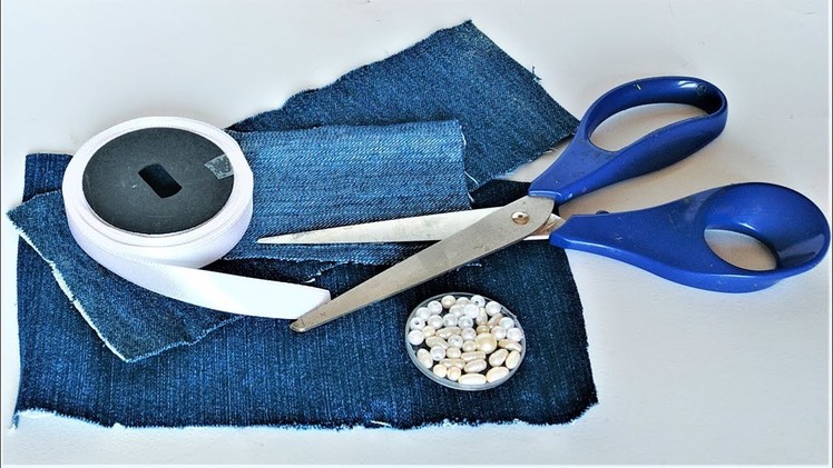3 EASY HAIR ACCESSORIES MAKING IDEAS FROM OLD JEANS, OLD JEANS REUSE IDEAS