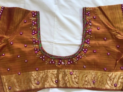 Aari work with normal needle on stitched silk saree blouse | Simple work on old blouse | Silk saree