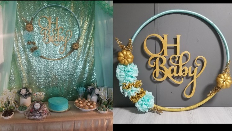 Aro decorado para fiesta. hula hoop wreath baby shower