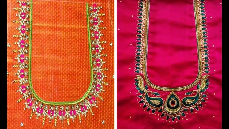 Beautiful And Elegant Thread Embroidery Work Blouse Neck Designs | Blouse Neck Patterns | Silk Saree